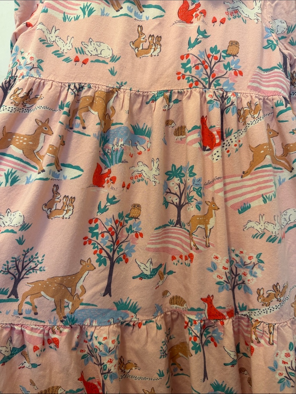 Girls Pink Woodland Animal Print Dress with Lace Collar - Picture 3 of 7
